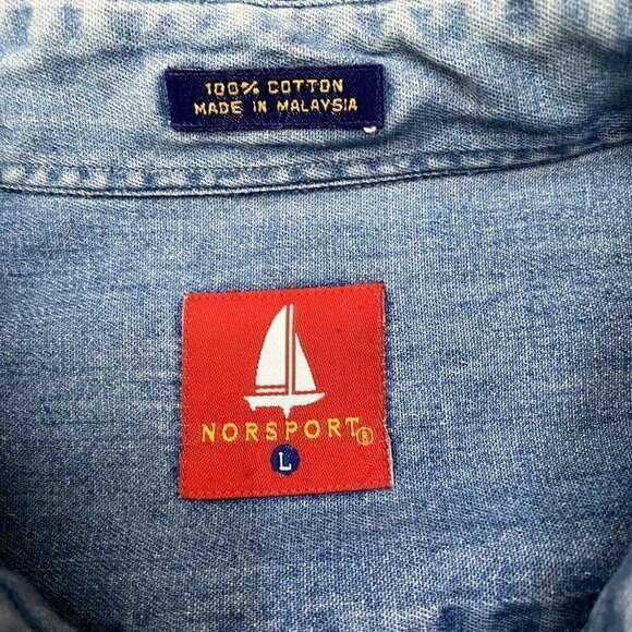 Norsports | 90s Button Down Denim Long Sleeve Shirt | Size: Large - Picture 2 of 7
